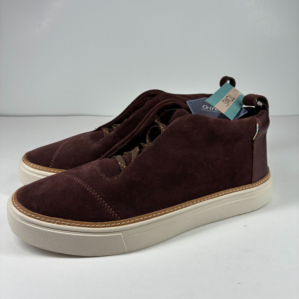 TOMS Riley Mid Top Women's 7 Forest Brown Suede Ortholite Lace-Up Casual Sneaker